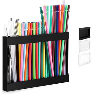Acrylic straw holder organizer for kitchen counter in black, white and clear options