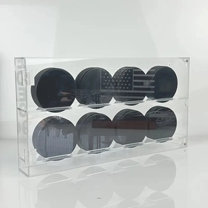 Acrylic ice hockey display case with US flag engraving for 8 collectible pucks