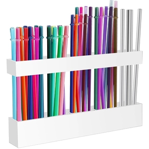 Adjustable acrylic straw holder with colorful silicone and stainless steel straws set