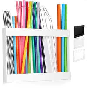 Acrylic Straw Holder For Kitchen Countertop Multi-Grid Straw Organizer Wall Mounted Desktop Storage Rack For Straws