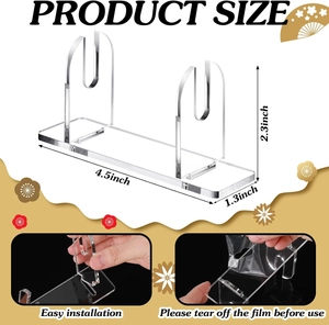 Macro view showing 4.5x1.3x2.3 inch dimensions and easy assembly of acrylic display stand