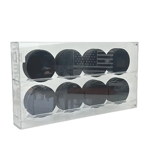 Acrylic ice hockey puck display case with 8 slots and clear 3D hockey lettering