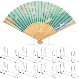 Detailed set of 11 clear acrylic folding fan display stands with U-shaped card slots