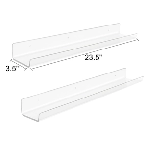 24 inch clear acrylic wall shelves set for books and figurines with u-shaped design