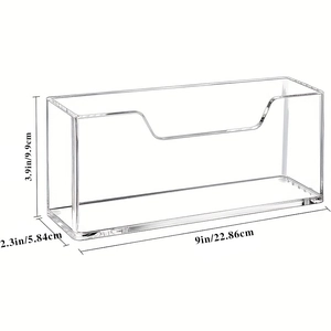 Clear acrylic towel and napkin holder with U-shaped cutout for bathroom vanity and kitchen