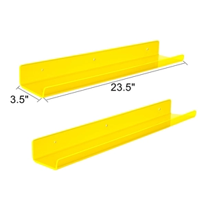 Set of two yellow acrylic 23.5 inch floating U-shaped shelves for wall decor