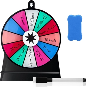 Detail of 12-inch acrylic spinning prize wheel with dry-erase marker and eraser kit
