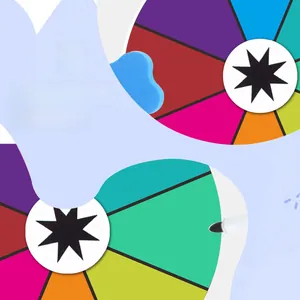 Close-up of a 6-inch colorful dry erase game wheel with a black marker pen for parties
