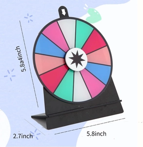Detailed 6-inch colorful acrylic prize wheel dimensions with black L-shaped support stand