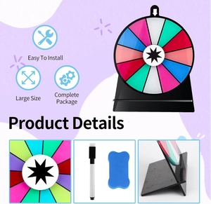 Detailed view of the 6-inch colorful acrylic prize wheel with marker and eraser accessory