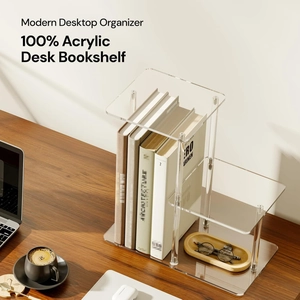 Modern 3-tier clear acrylic desktop bookshelf and organizer for home office