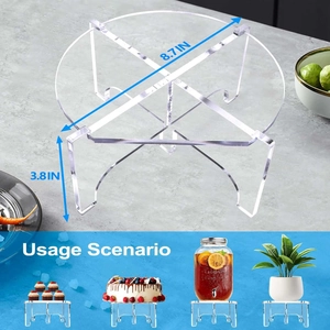 Acrylic beverage dispenser stand and cake riser measuring 8.7 inches by 3.8 inches