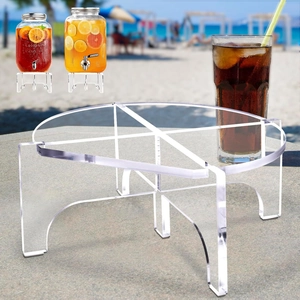 Clear acrylic beverage dispenser stand with stable cross structure for outdoor juice jars