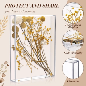 Acrylic display shadow box for preserved flowers with sliding lid and thick frame