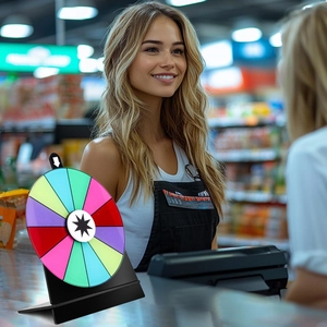 6 inch acrylic prize wheel with colorful segments on table for party carnival game