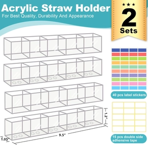 Detailed diagram of two acrylic straw holders with 40 labels and 15 adhesive tapes