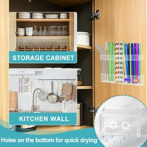 2-pack adjustable acrylic straw holders with wall-mount stickers and drainage holes