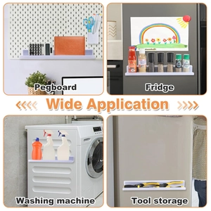 Detailed views of magnetic acrylic organizers used for office boards and fridge storage