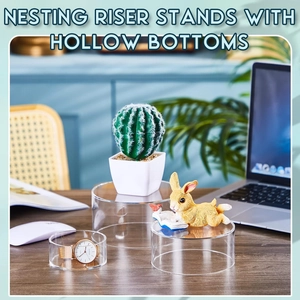 Three-piece nesting acrylic riser stands with hollow bottoms for jewelry display