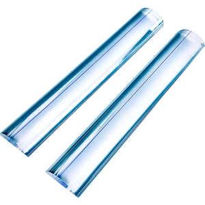 Detail view of two blue acrylic magnifying bar rulers with guiding lines for small text
