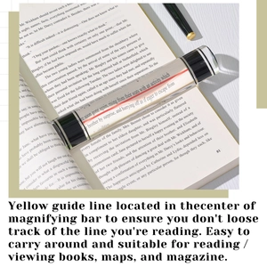 6 inch acrylic bar magnifier with yellow guiding line for reading small text on books