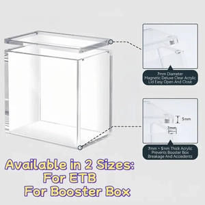 Detail view of 5mm acrylic booster box case with 7mm magnetic lid and durable material