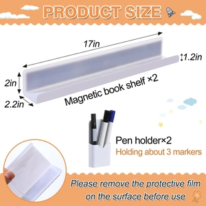 2-pack magnetic acrylic bookshelves and pen holders with 8.8lbs capacity for whiteboard