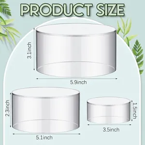 6-piece set of clear acrylic round risers for jewelry and watch display with size specs