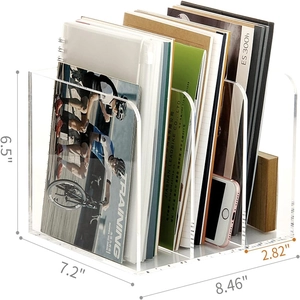 Clear acrylic B5 magazine rack and desktop file organizer with 4 vertical storage slots