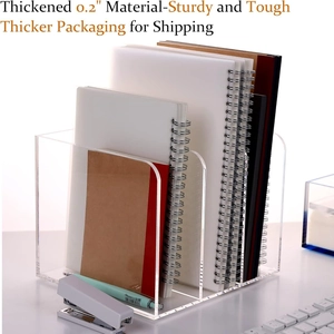 Macro shot showing 0.2-inch thick clear acrylic material on a sturdy desk file organizer