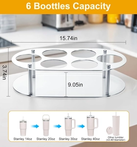 Detailed dimensions of a 6-slot rotating acrylic cup organizer for Stanley tumblers
