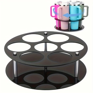 Double-tier 360 rotating acrylic cup organizer stand with 7 slots for large tumblers