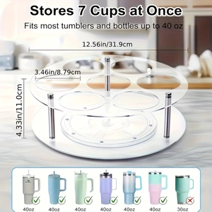 Rotating acrylic cup holder for 7 tumblers up to 40oz with 31.9cm diameter base