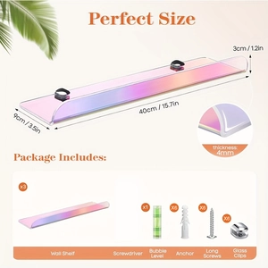 Iridescent acrylic rainbow floating wall shelf set of 3 with dimensions 15.7x3.5x1.2 inches