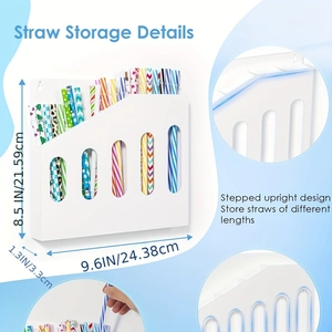 3-tier acrylic straw organizer for kitchen counter with wall-mount design and 9.6-inch width