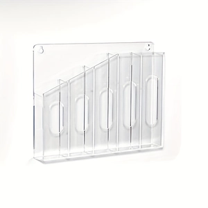 Wall-mounted clear acrylic file organizer with 7 tiered slots for document storage