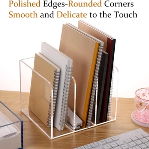 Transparent acrylic desk file organizer with polished edges and two storage slots