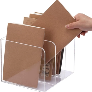 Clear acrylic B5 desk organizer with 3 slots for books and office documents