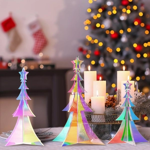 3-piece set iridescent acrylic Christmas tree desk decor with colorful rainbow finish