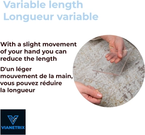 Detail of adjustable acrylic couch stopper showing variable length and transparent design