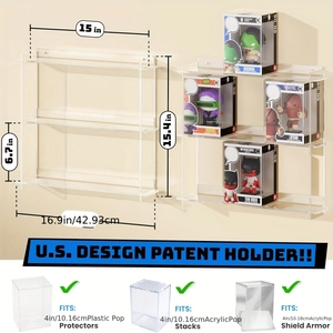 3-tier clear acrylic wall shelf for Funko Pop boxes, 16.9x15.4 inch floating display rack
