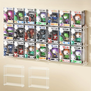 Clear acrylic wall mounted display shelf for Funko Pop and action figure collectibles