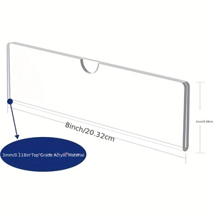 Detail of 3mm thick clear acrylic sign holder measuring 8x2 inches with top notch