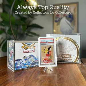 Clear acrylic display cases for Pokemon ETB boxes and PSA graded trading cards