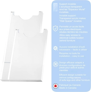 Clear acrylic couch wall spacers in a 2-pack set for furniture gap protection