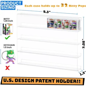 Size chart showing 4-tier acrylic display case dimensions 9.3x7.08 inches for mini figures
