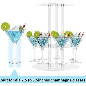 Three-tier clear acrylic cocktail tree tower for party champagne and martini glasses