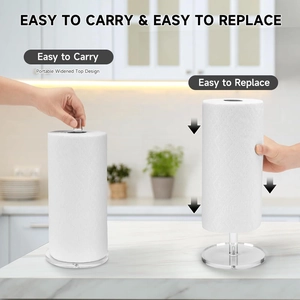 Detail showing the portable widened top design and thick base of the acrylic paper towel holder
