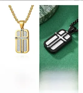 Detailed macro view of mechanical cross pendant necklace with industrial rivets