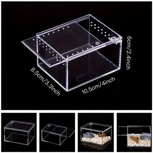 Clear acrylic reptile breeding box 10.5x8.5x6cm with ventilation holes and sliding lid